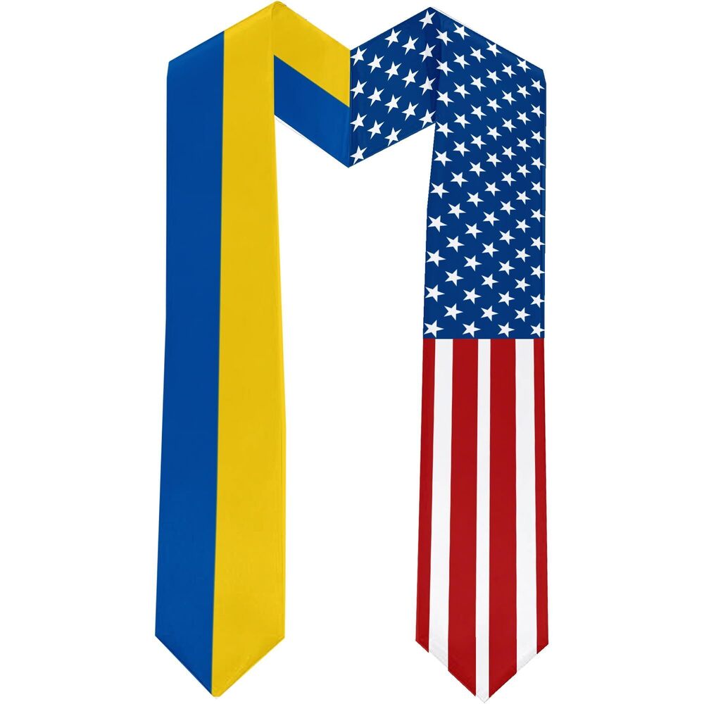 6313 2025 Ukraine Flag and USA Flag Graduation Stole Graduation Sash